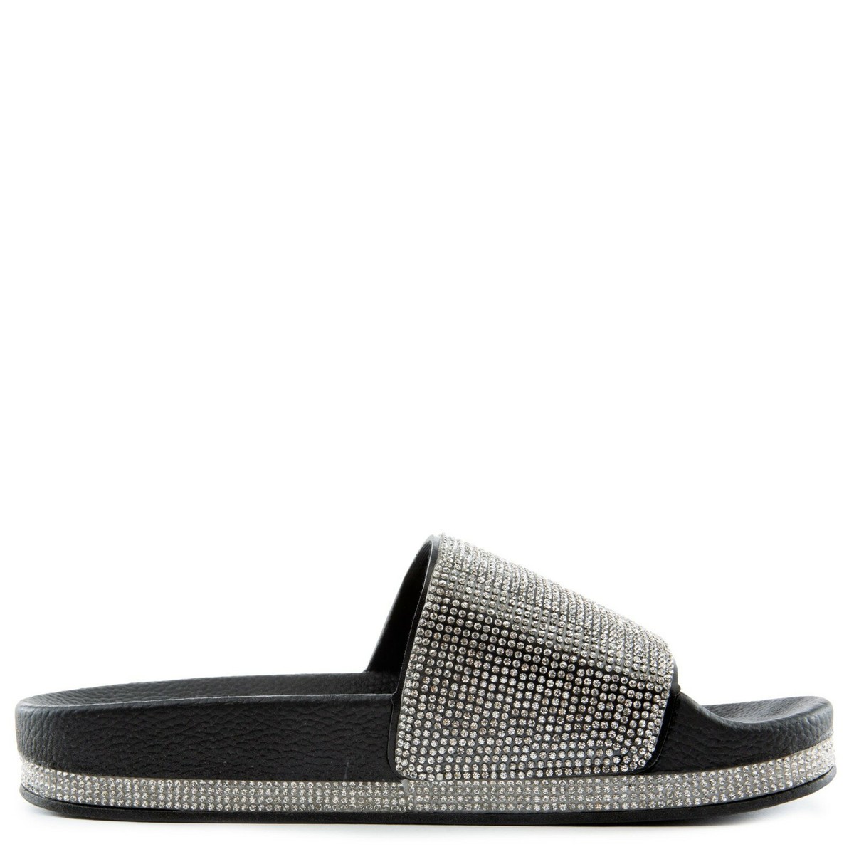 New Womens Jeweled Rhinestone Open Toe Slide Flat Sandal Shoe Flip