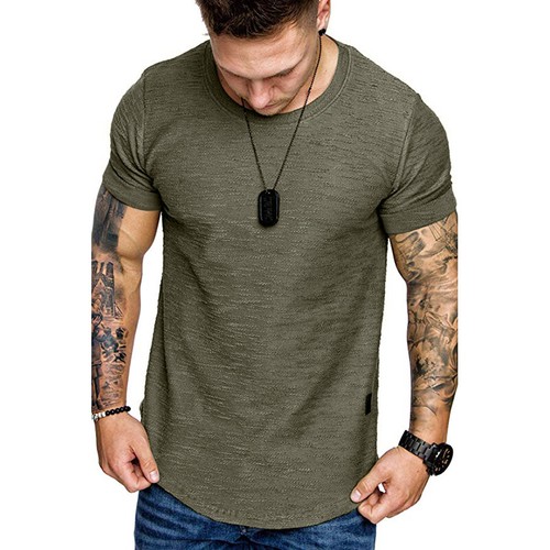 Mens Slim Fit Top T Shirt Casual Solid Color Short Sleeve Muscle Fit Gym Tee - Picture 7 of 16