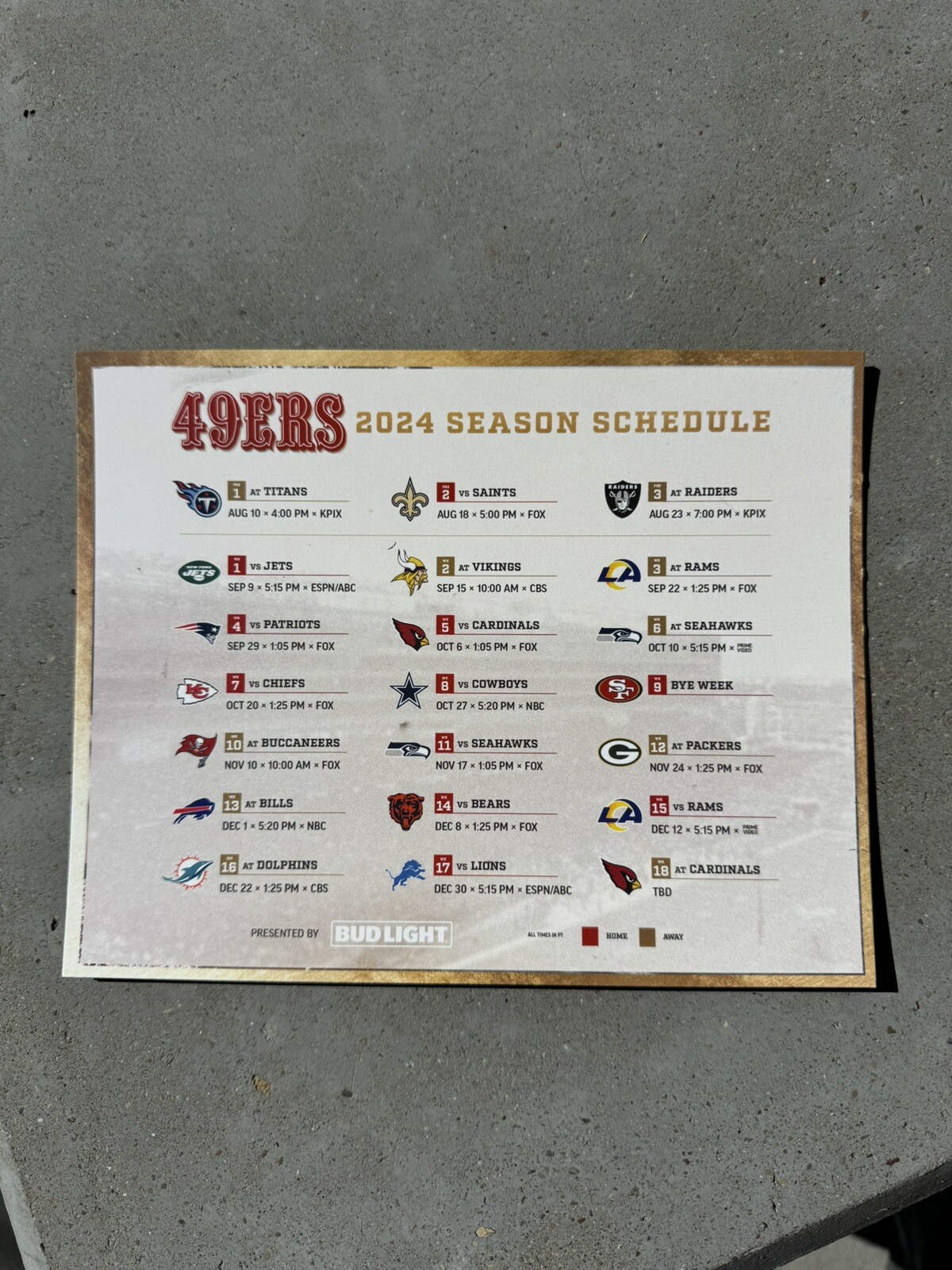 49ers Season Schedule 2024 SGA 49ers vs Saints 8/18/24 eBay