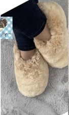 🇬🇧 ALPACA BABY 100% FUR WOOL SLIPPERS BOOTS UNISEX. Caramel 34-35 UK