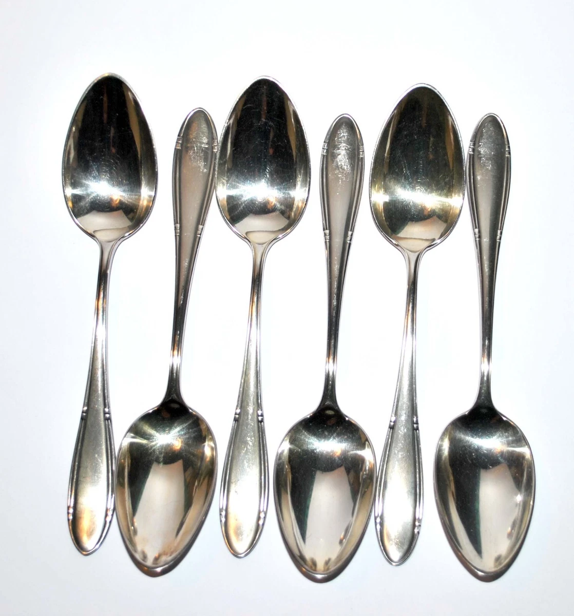 DEETJEN Lot 6 cuillères de table Soupe vintage Métal argenté moderniste 21.5cm