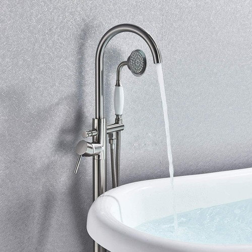 Tub Filler Freestanding Bathtub Faucet Floor Mounted Bathroom with Hand Shower - Picture 90 of 132