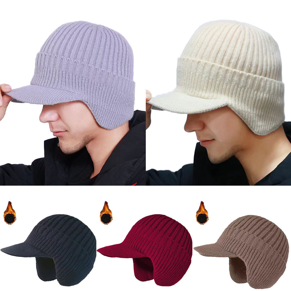 APL Berretti di lana invernali protezione dell'udito berretto a maglia uomo anziano cappello caldo berretto con visiera ▽