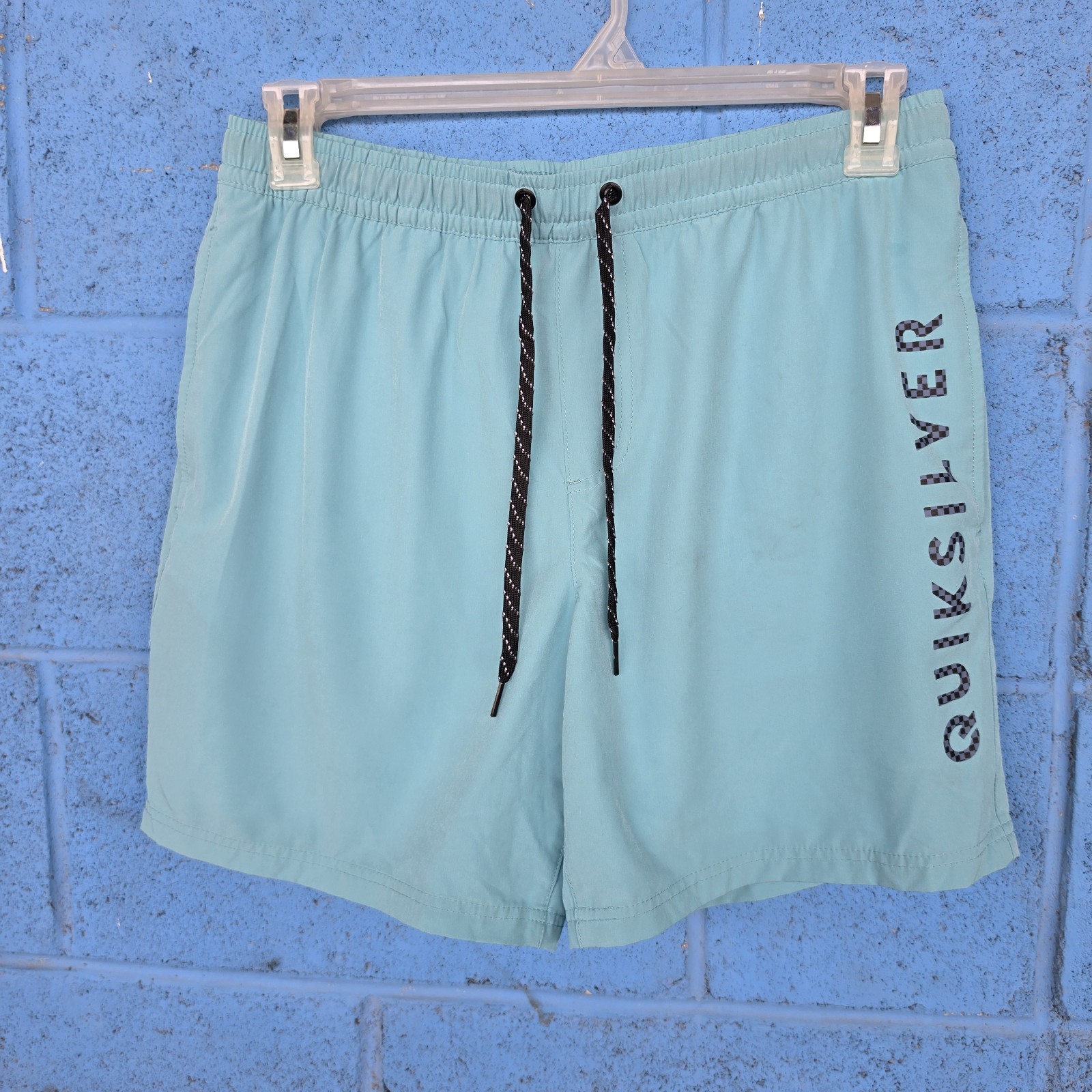 Quiksilver Swim Trunks Mens Medium Aqua Blue Mesh Lined Beach Shorts