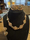 Vintage Costume Jewelry Set Unmarked Goldtone Necklace Hinge Bracelet Earrings