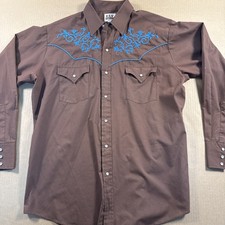 Ely Cattleman Mens Western Embroidered Pearl Snap Button-Up Shirt Size Large