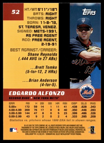 2000 Bowman's Best #52 Edgardo Alfonzo - Foto 2 di 2