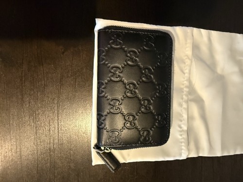 GUCCI Guccissima Black Embossed Leather Wallet Zip Around Women - Bild 4 von 7