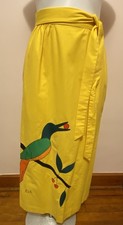Vtg 60s 70s AVA Bergmann Maxi Wrap Skirt Applique Yellow Bird Embroidered 6 Med