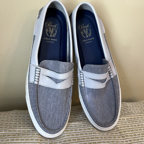 Cole Haan Grand Os Size 10.5 Loafers Pinch Weekender Penny Gray Canvas Maine
