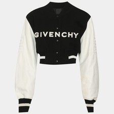 Givenchy WhiteBlack Wool Blend and Leather Cropped Varsity Jacket S