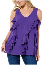 DG2 by Diane Gilman Women's Crinkled Ruffled Flounce Tank Royal Purple