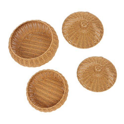 2Pcs Hand-woven Storage Basket Round Imitation Rattan Baskets with Lid New - Picture 12 of 21