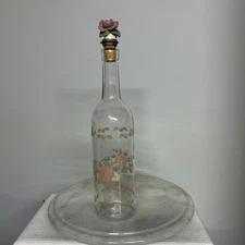 Pfaltzgraff Tea Rose Wine Bottle & Rose Cork Stopper - Excellent Used Condition