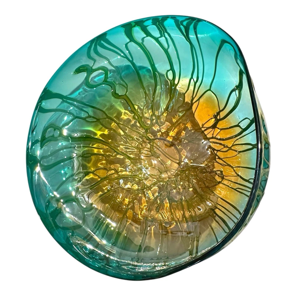 Dale Tiffany 16.5" Hand Blown Art Glass Sculpture “Marine Marigold” - Image 4 of 4