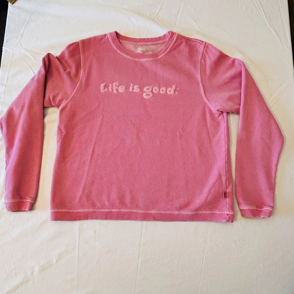 Sudadera Life Is Good para mujer grande rosa claro angustiante/desvanecimiento intencional Foto 2 de 4
