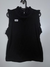 BNWT Banana Republic Womens Ruffled Trim Sleeveless Blouse Top Black Size Small