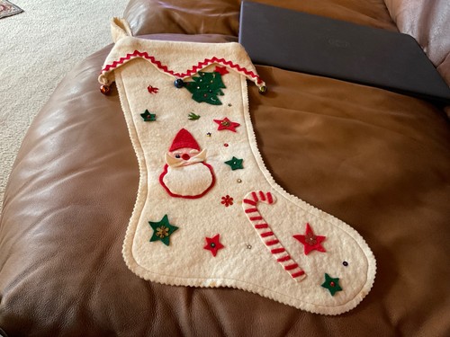 vintage Christmas stocking, Rick rack, Felt appliqués. 18” Sequins! | eBay
