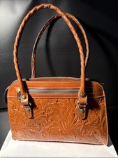 NWT PATRICIA NASH LEATHER CALVI TOOLED EMBOSSED FLORENCE SATCHEL CROSSBODY TAN