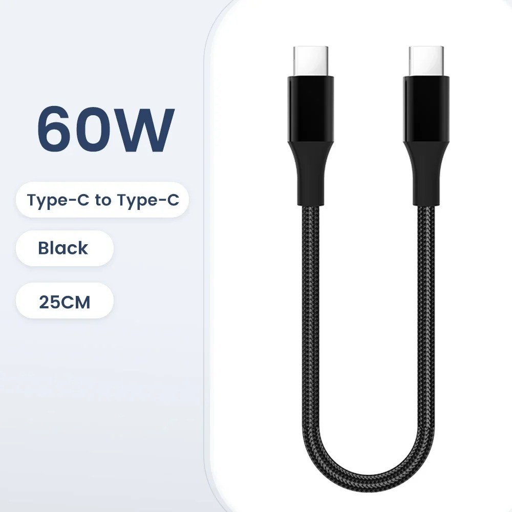 Short Charger Cable USB-C to USB-C PD 60W Braided for Samsung Android Heavy Duty