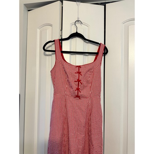 Rachel Zoe Red White Gingham Doen La Maddalena Midi Bow Dress Size 6 NEW - Picture 5 of 10