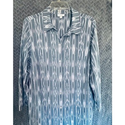 J Jill Purejill Womens Ikat Tunic Top XL Blue Boho Lagenlook Minimalist Coastal