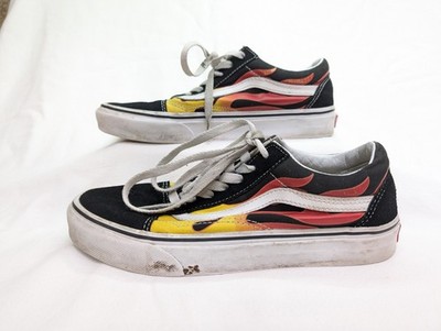 VANS Old Skool Black Flame Canvas/Suede Thrashed Skate Shoes Mens 6 Wms 7.5