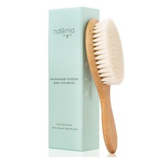 Natemia Wooden Baby Hair Brush - Natural Goat 1 PC - Oval Brush, Brown