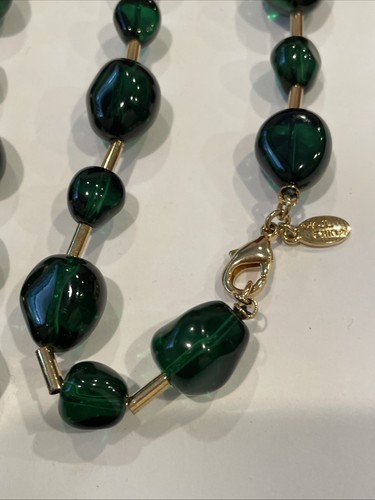 Vintage Kenneth Jay Lane KJL vetro verde intenso tono oro 40" lungo nuovo con scatola - Foto 6 di 8