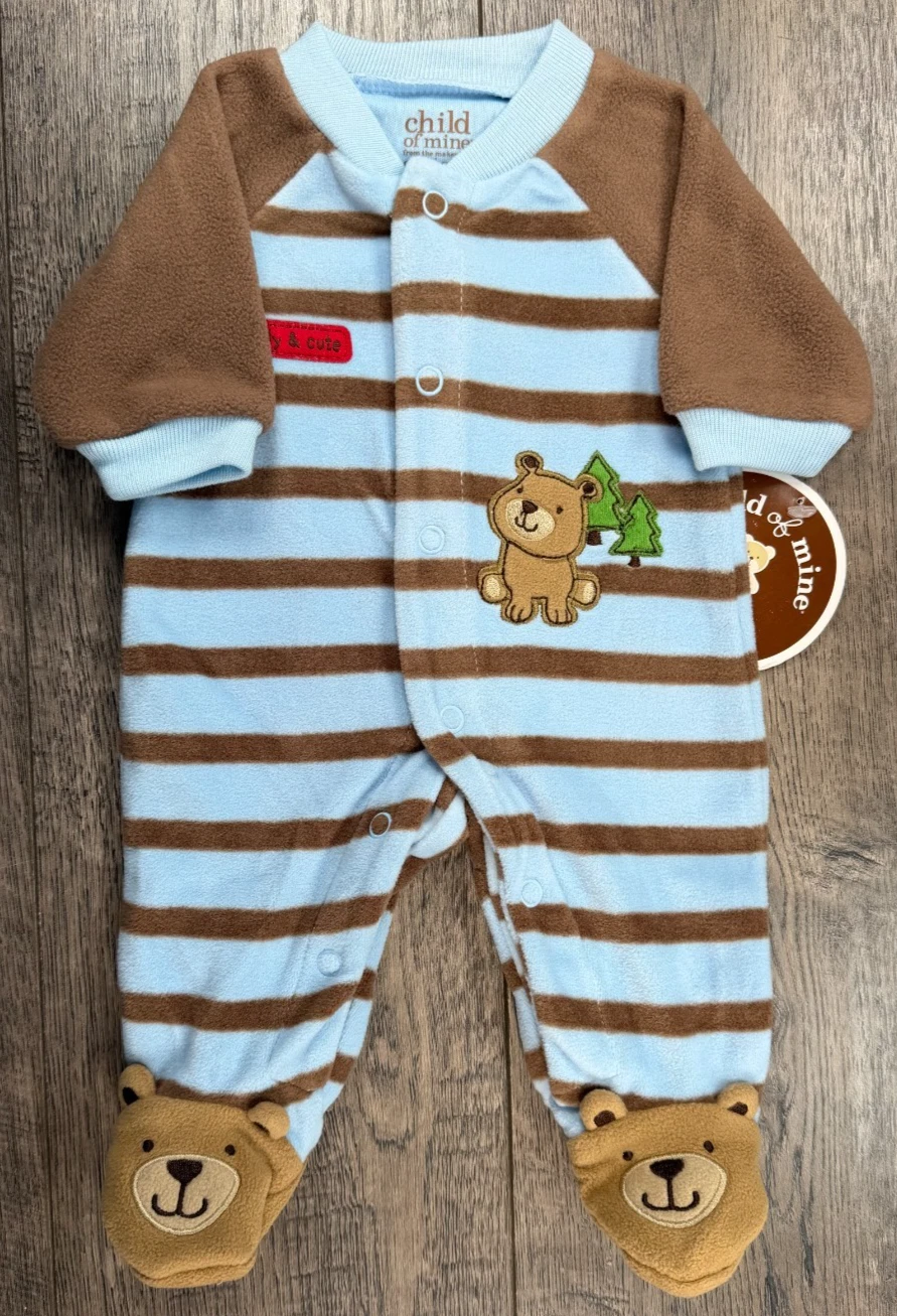 Baby Boy Clothes New Child Mine Carter's Preemie Fleece Bear Footed Outfit