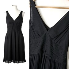 Vintage 00s EXPRESS Silk Chiffon Beaded LBD Pleated Empire Waist Party Dress 4