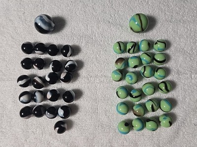 Glass Marbles Lot of 47 Includes 2 Shooters - Orca Swirl and Butterfly Cobbles