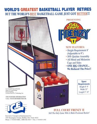 Full Court Frenzy II Basketball ICE Vending Arcade FLYER Brochure Ad - Excellent