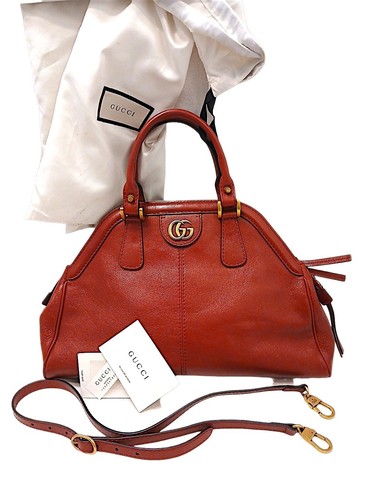 Gucci ReBelle Leather GG Lion Rebel Framed Bag Red Calfskin Handle Handbag Purse