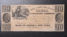 Obsolete Currency $20 Dollars New Orleans Canal Bank of America New York #98900