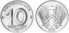 DDR 10 Pfennig 1953 E seltenes Jahr / M&uuml;nzzeichen J.1507 pr&auml;gefrisch-St. 141837