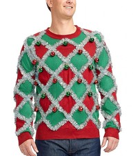 TIPSY ELVES TACKY TINSEL UGLY CHRISTMAS SWEATER Men's Size Medium RED / GREEN