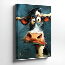 Wall Art Funny Cow Portrait Print Abstract Farm Animal Canvas Home Decor Poster