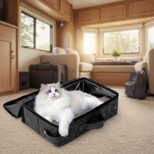 Waterproof Portable Cat Litter Box with Lid - Ideal for Outdoor Travel 16x12