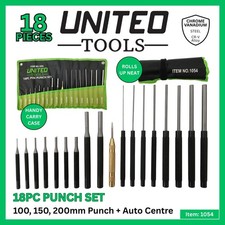 United Tools 18pc Pin Punch Set CR-V Steel with Auto Centre Punch & Case