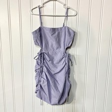 PRETTYLITTLETHING Dress Women Size 4 Purple Crutched Ruffled Cutout Mini Strap