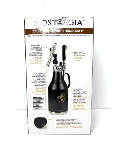 Beer Growler Nostalgia Homecraft Beer Growler 64 Oz Pressurized Stainless Steel - Picture 2 of 9