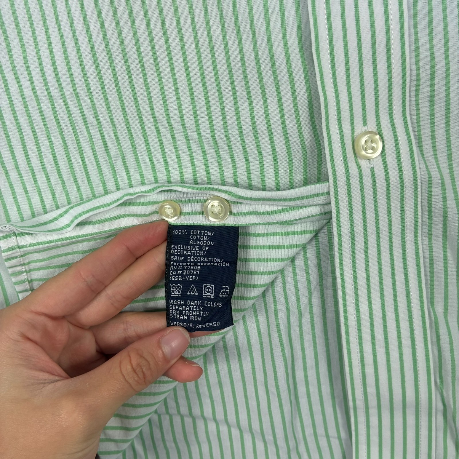 VTG Tommy Hiliger 2000's Green White Stripe Size Medium L/S Button Down Shirt image 9