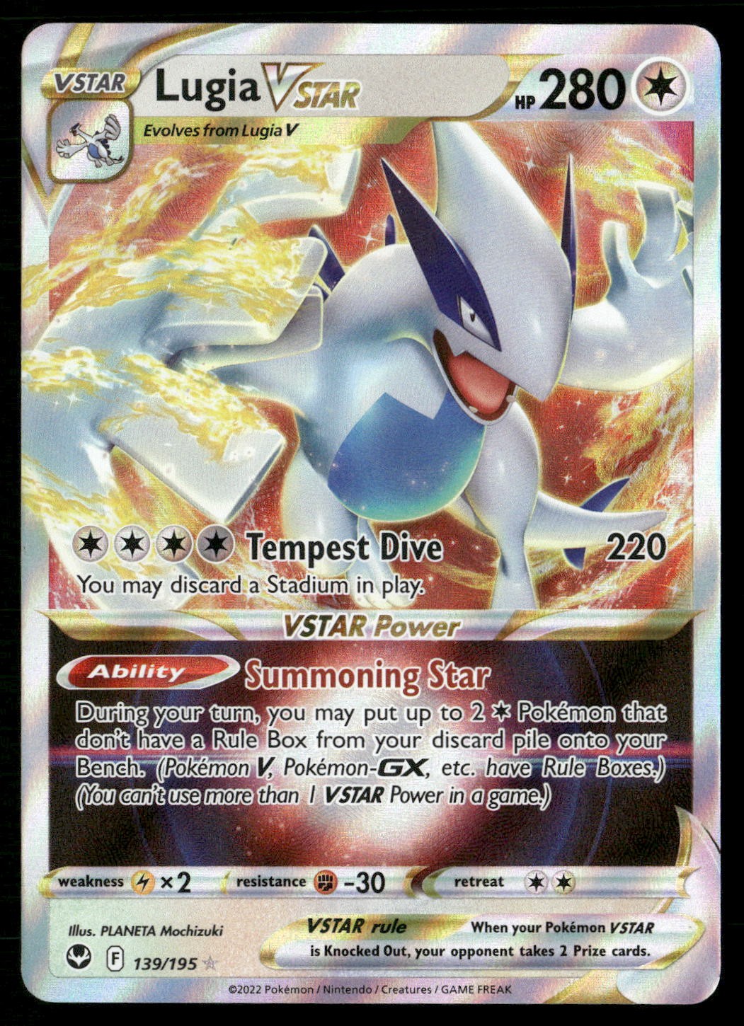 Lugia VSTAR 139/195 Holo VSTAR Rare Silver Tempest Pokemon Near Mint