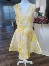 ASOS Women's Floral Yellow and White Jacquard Fit and Flare Dress 10 Tall NWT