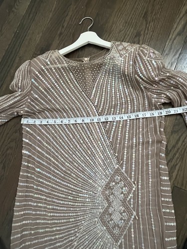 Oleg Cassini Sheer Sequin Rhinestones Vintage Dress Beaded Party Cocktail Mini - Picture 6 of 7