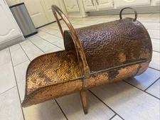 Arts & Crafts Hammered Copper CAULDRON LOG Bin PLANTER coal bucket scuttle pot