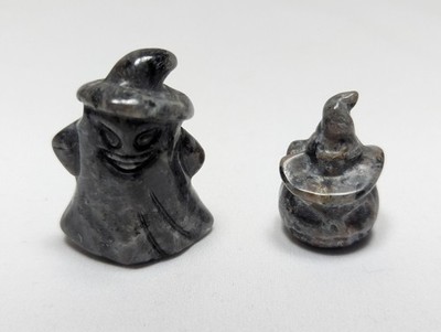 Hand Carved Pumpkin & Ghost Pocket Statue Healing Stone Halloween Crystal Lot x2