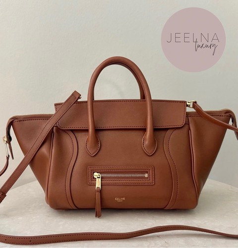 CELINE 2026 New Style "Little Luggage" Soft Tan/ Cognac Top Handle Bag $3600