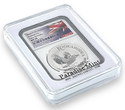 2024 Australia 1oz Silver Kookaburra NGC MS70 ER - Flag Label w/White Case